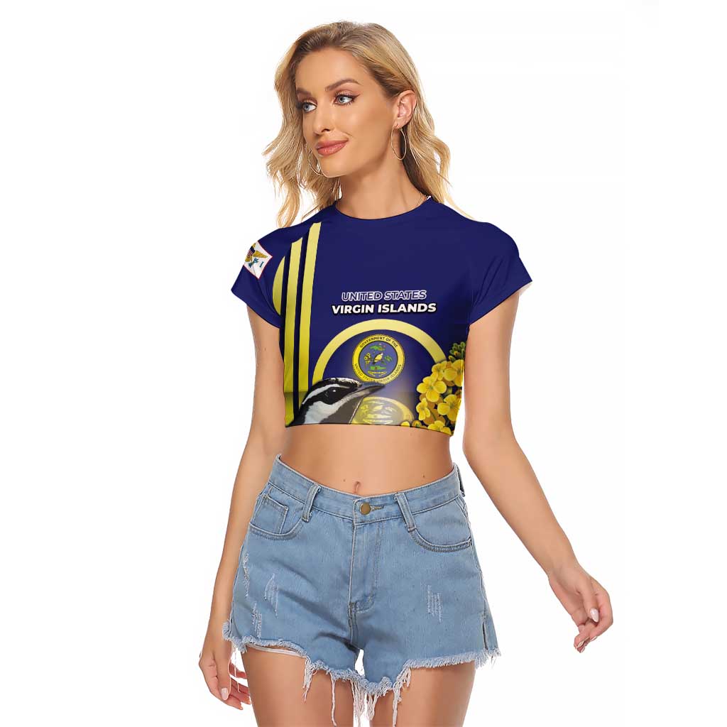 Personalized United States Virgin Islands Raglan Cropped T Shirt Bananaquit Bird With Yellow Sage Flowers - Wonder Print Shop