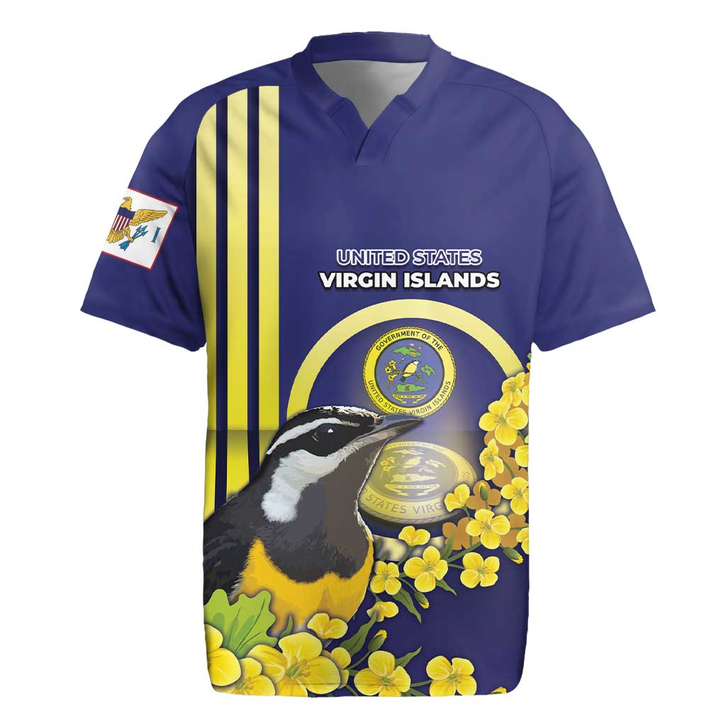 Personalized United States Virgin Islands Rugby Jersey Bananaquit Bird With Yellow Sage Flowers - Wonder Print Shop