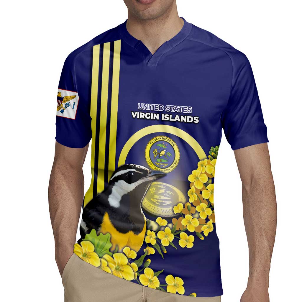Personalized United States Virgin Islands Rugby Jersey Bananaquit Bird With Yellow Sage Flowers - Wonder Print Shop