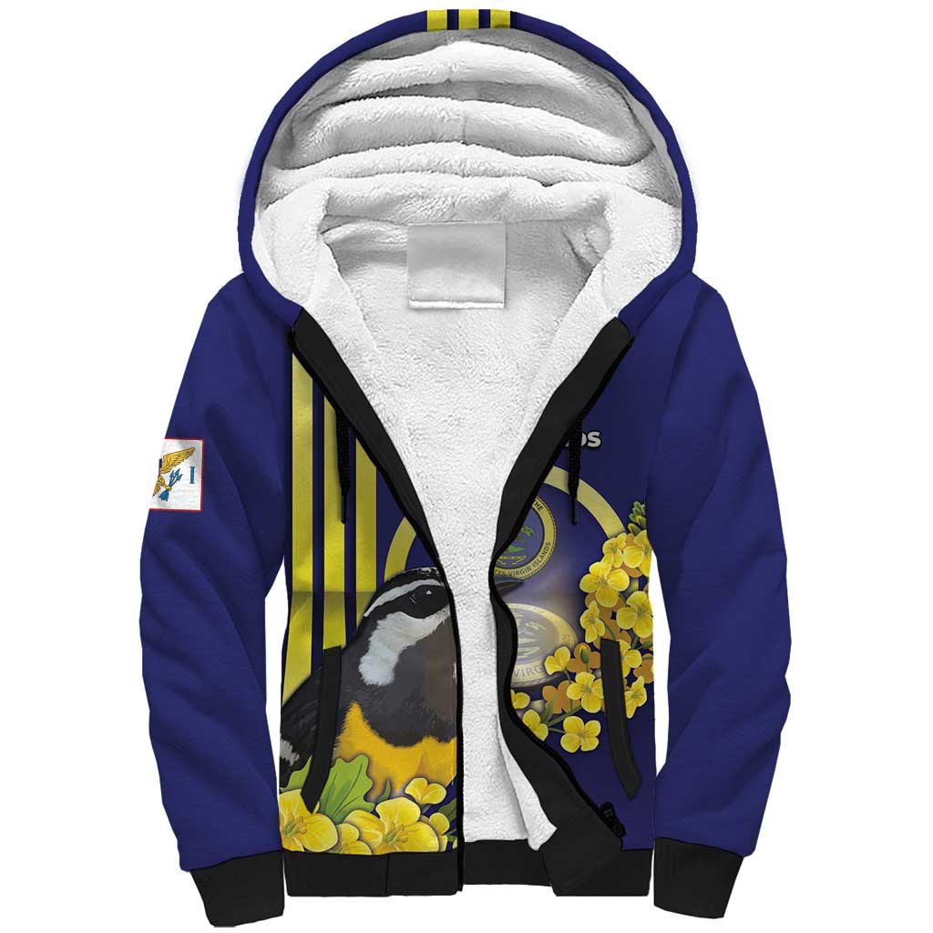 Personalized United States Virgin Islands Sherpa Hoodie Bananaquit Bird With Yellow Sage Flowers - Wonder Print Shop