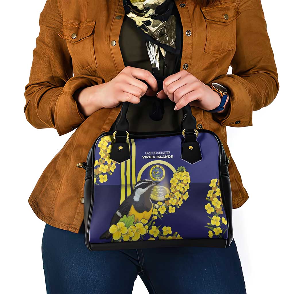 United States Virgin Islands Shoulder Handbag Bananaquit Bird With Yellow Sage Flowers - Wonder Print Shop