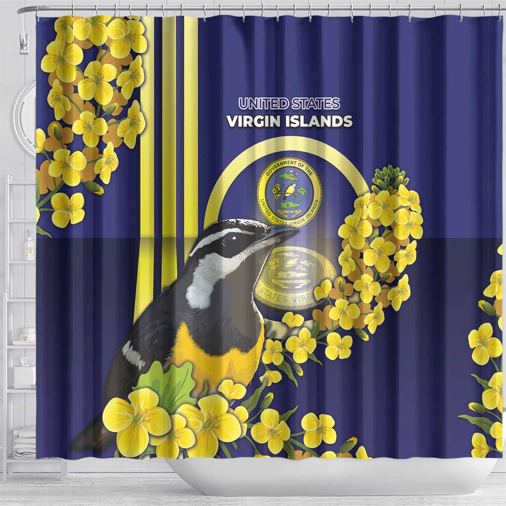 United States Virgin Islands Shower Curtain Bananaquit Bird With Yellow Sage Flowers - Wonder Print Shop