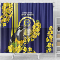 United States Virgin Islands Shower Curtain Bananaquit Bird With Yellow Sage Flowers - Wonder Print Shop