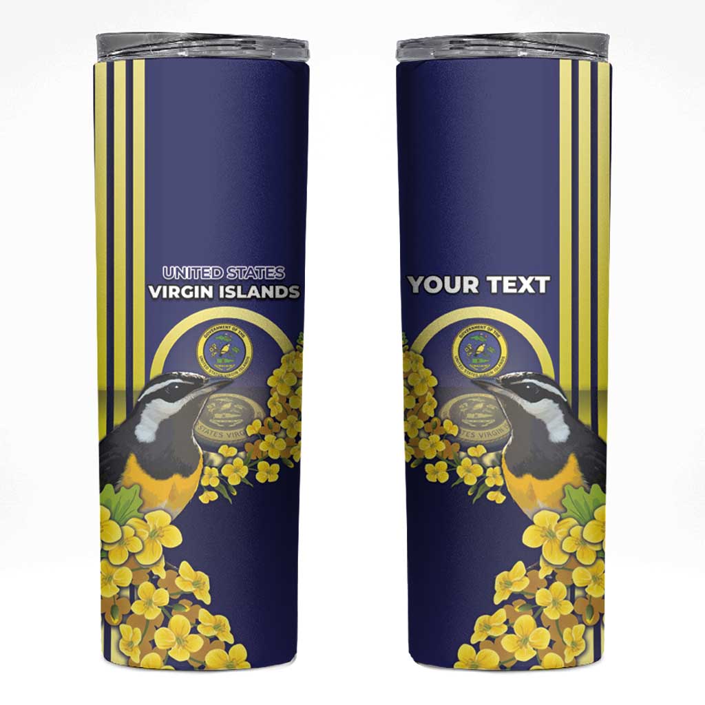 Personalized United States Virgin Islands Skinny Tumbler Bananaquit Bird With Yellow Sage Flowers - Wonder Print Shop