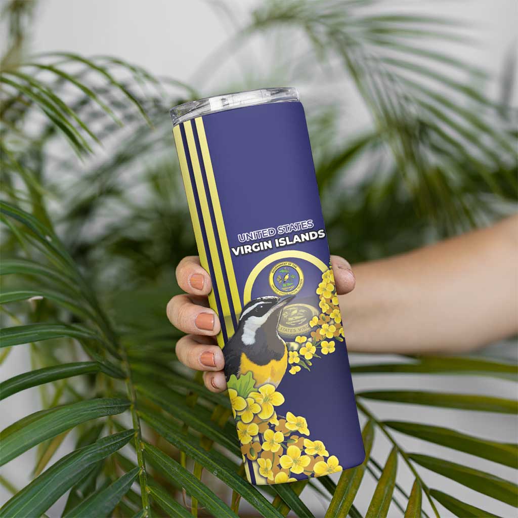 Personalized United States Virgin Islands Skinny Tumbler Bananaquit Bird With Yellow Sage Flowers - Wonder Print Shop