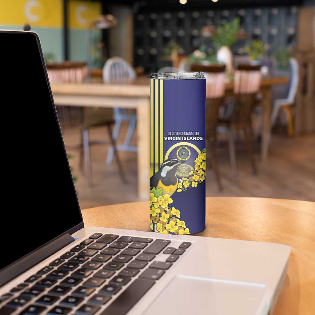 Personalized United States Virgin Islands Skinny Tumbler Bananaquit Bird With Yellow Sage Flowers - Wonder Print Shop