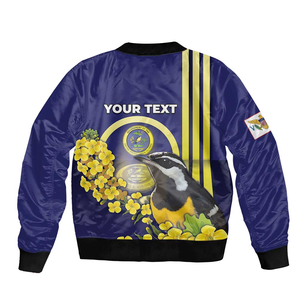Personalized United States Virgin Islands Sleeve Zip Bomber Jacket Bananaquit Bird With Yellow Sage Flowers - Wonder Print Shop
