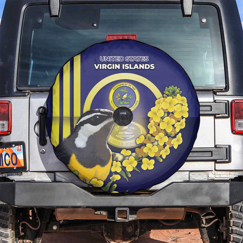 United States Virgin Islands Spare Tire Cover Bananaquit Bird With Yellow Sage Flowers - Wonder Print Shop