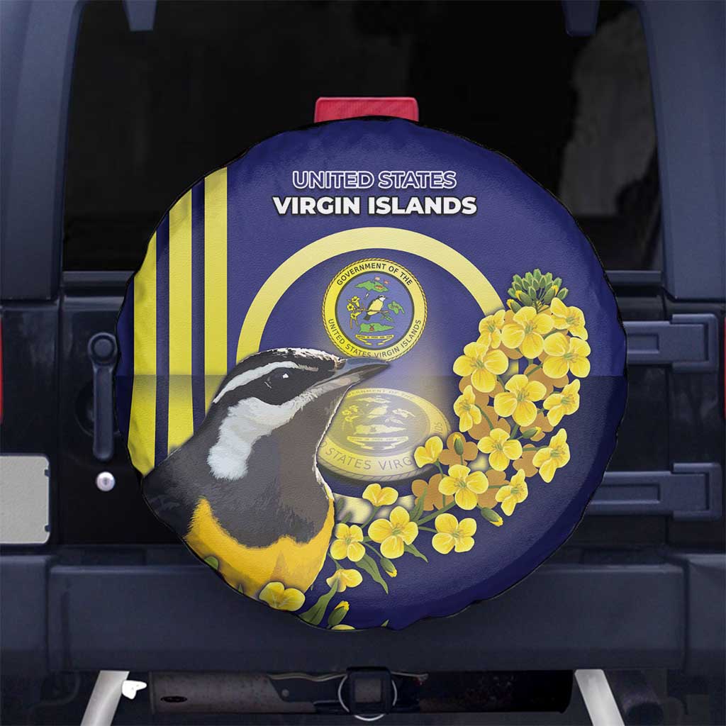 United States Virgin Islands Spare Tire Cover Bananaquit Bird With Yellow Sage Flowers - Wonder Print Shop