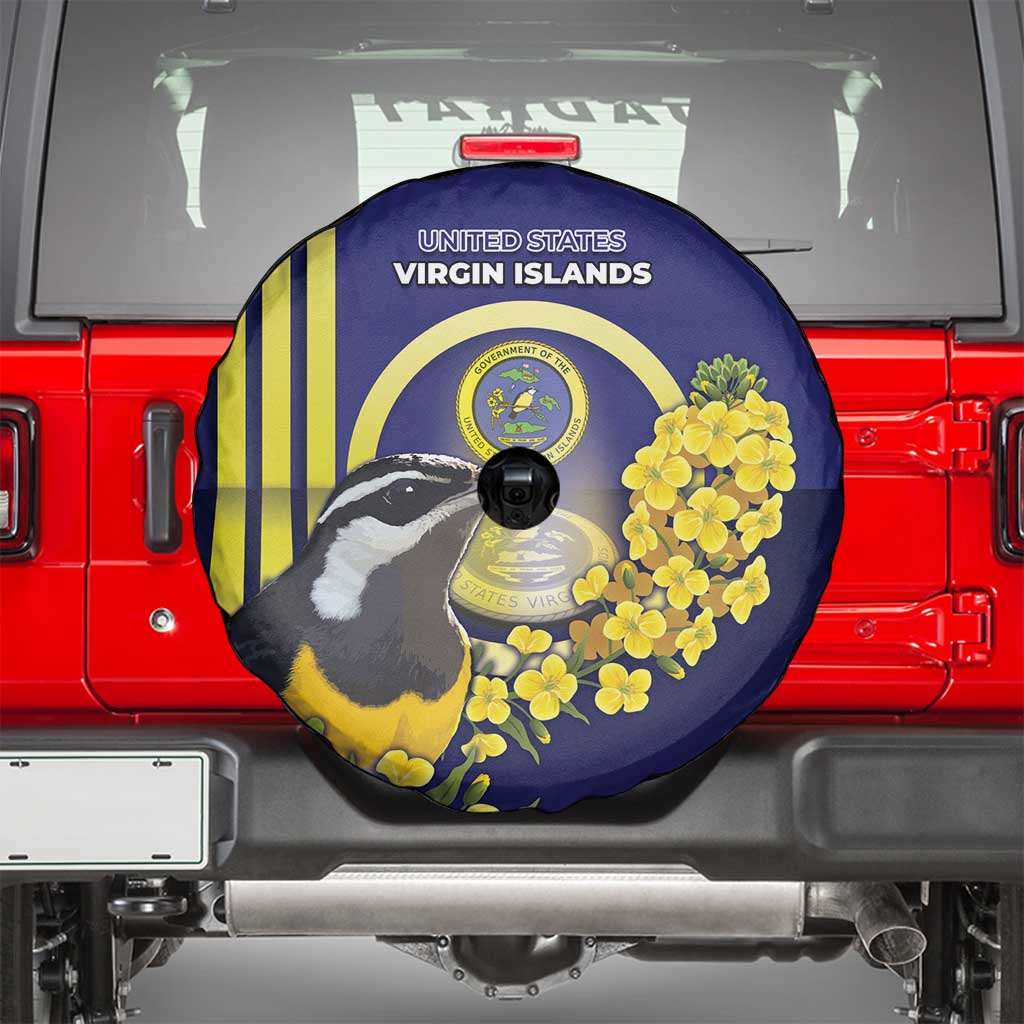 United States Virgin Islands Spare Tire Cover Bananaquit Bird With Yellow Sage Flowers - Wonder Print Shop