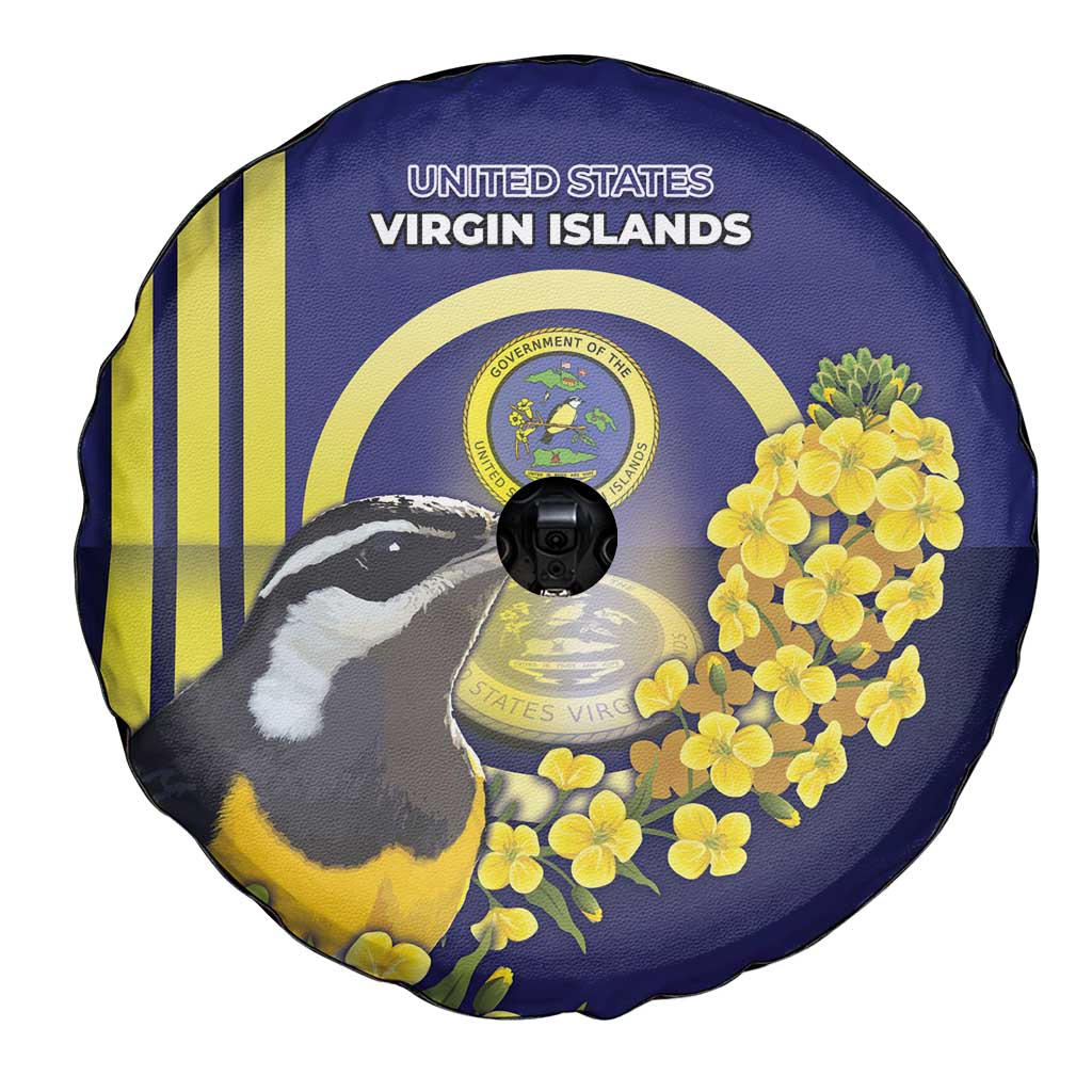 United States Virgin Islands Spare Tire Cover Bananaquit Bird With Yellow Sage Flowers - Wonder Print Shop