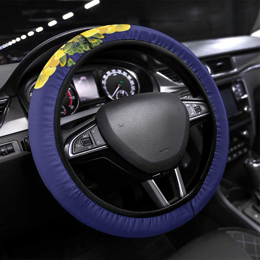 United States Virgin Islands Steering Wheel Cover Bananaquit Bird With Yellow Sage Flowers - Wonder Print Shop