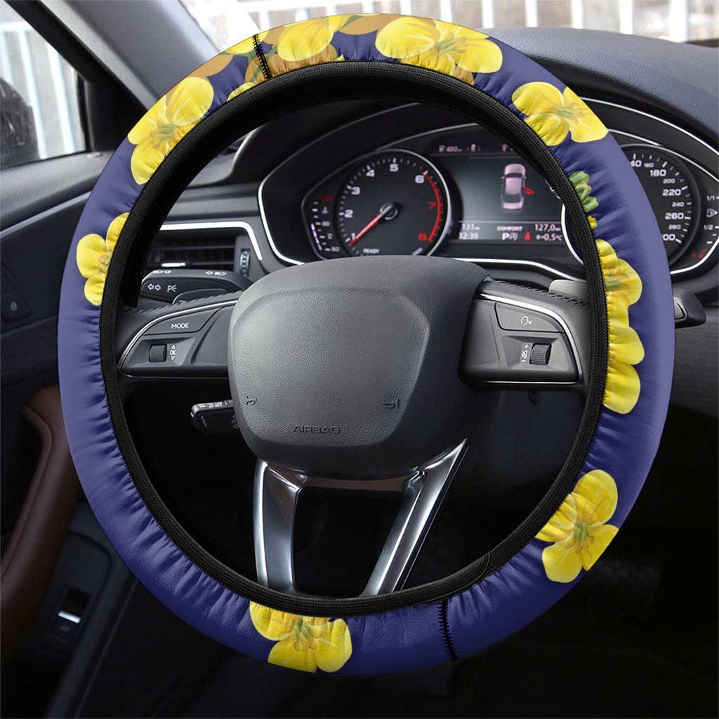 United States Virgin Islands Steering Wheel Cover Bananaquit Bird With Yellow Sage Flowers - Wonder Print Shop