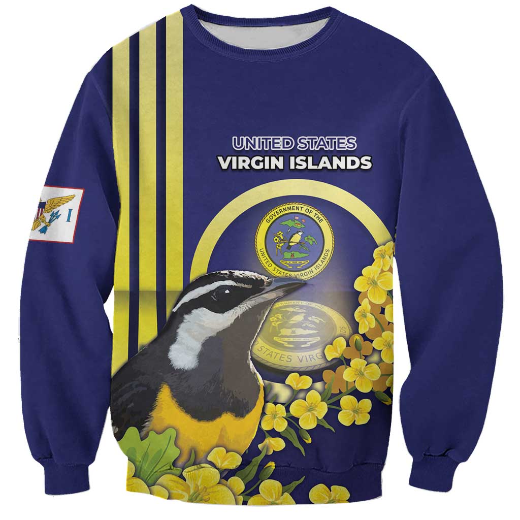 Personalized United States Virgin Islands Sweatshirt Bananaquit Bird With Yellow Sage Flowers - Wonder Print Shop