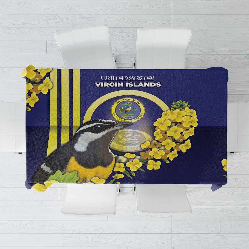 United States Virgin Islands Tablecloth Bananaquit Bird With Yellow Sage Flowers - Wonder Print Shop