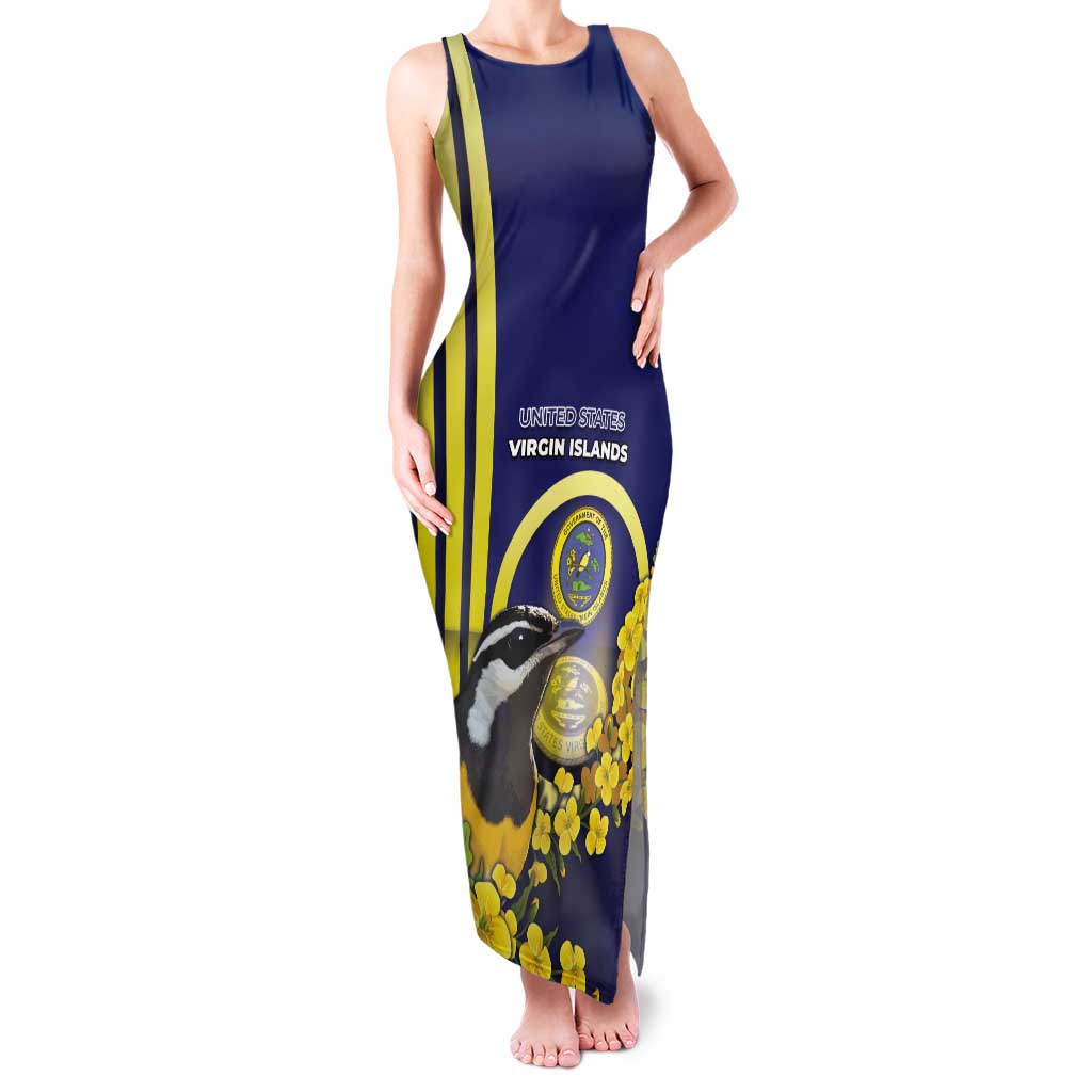 Personalized United States Virgin Islands Tank Maxi Dress Bananaquit Bird With Yellow Sage Flowers - Wonder Print Shop