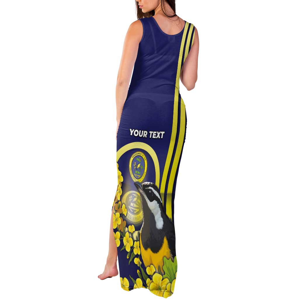 Personalized United States Virgin Islands Tank Maxi Dress Bananaquit Bird With Yellow Sage Flowers - Wonder Print Shop