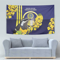 United States Virgin Islands Tapestry Bananaquit Bird With Yellow Sage Flowers - Wonder Print Shop