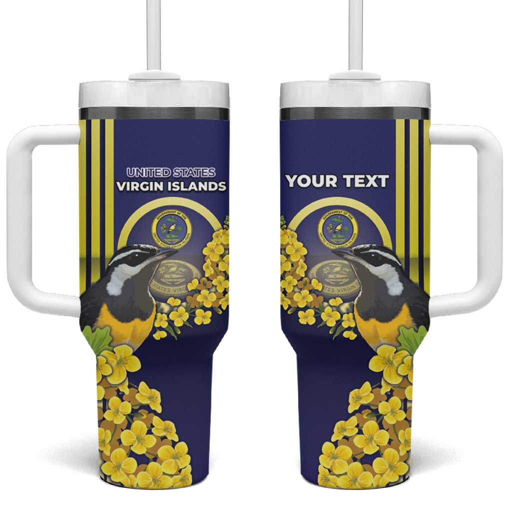 Personalized United States Virgin Islands Tumbler With Handle Bananaquit Bird With Yellow Sage Flowers - Wonder Print Shop