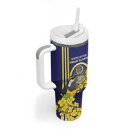 Personalized United States Virgin Islands Tumbler With Handle Bananaquit Bird With Yellow Sage Flowers - Wonder Print Shop