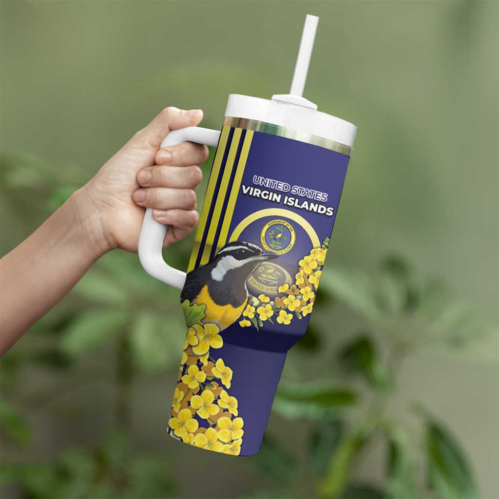 Personalized United States Virgin Islands Tumbler With Handle Bananaquit Bird With Yellow Sage Flowers - Wonder Print Shop