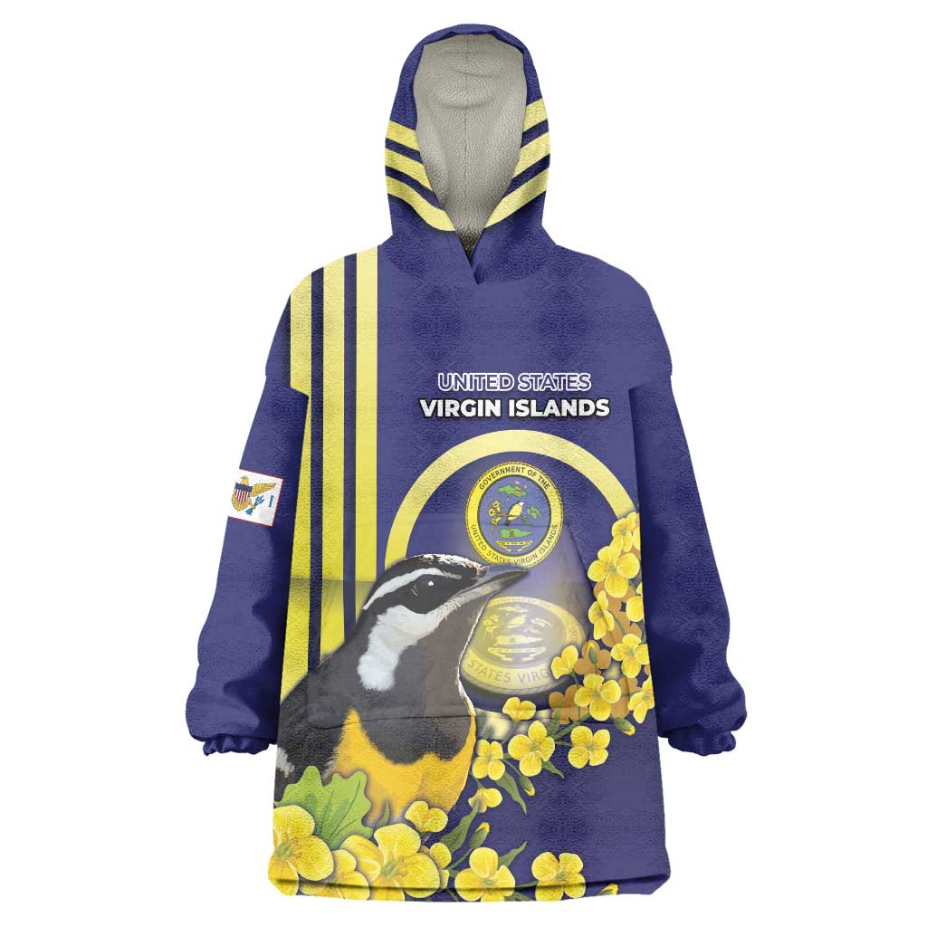 Personalized United States Virgin Islands Wearable Blanket Hoodie Bananaquit Bird With Yellow Sage Flowers - Wonder Print Shop