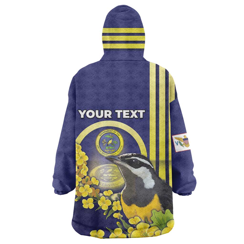 Personalized United States Virgin Islands Wearable Blanket Hoodie Bananaquit Bird With Yellow Sage Flowers - Wonder Print Shop