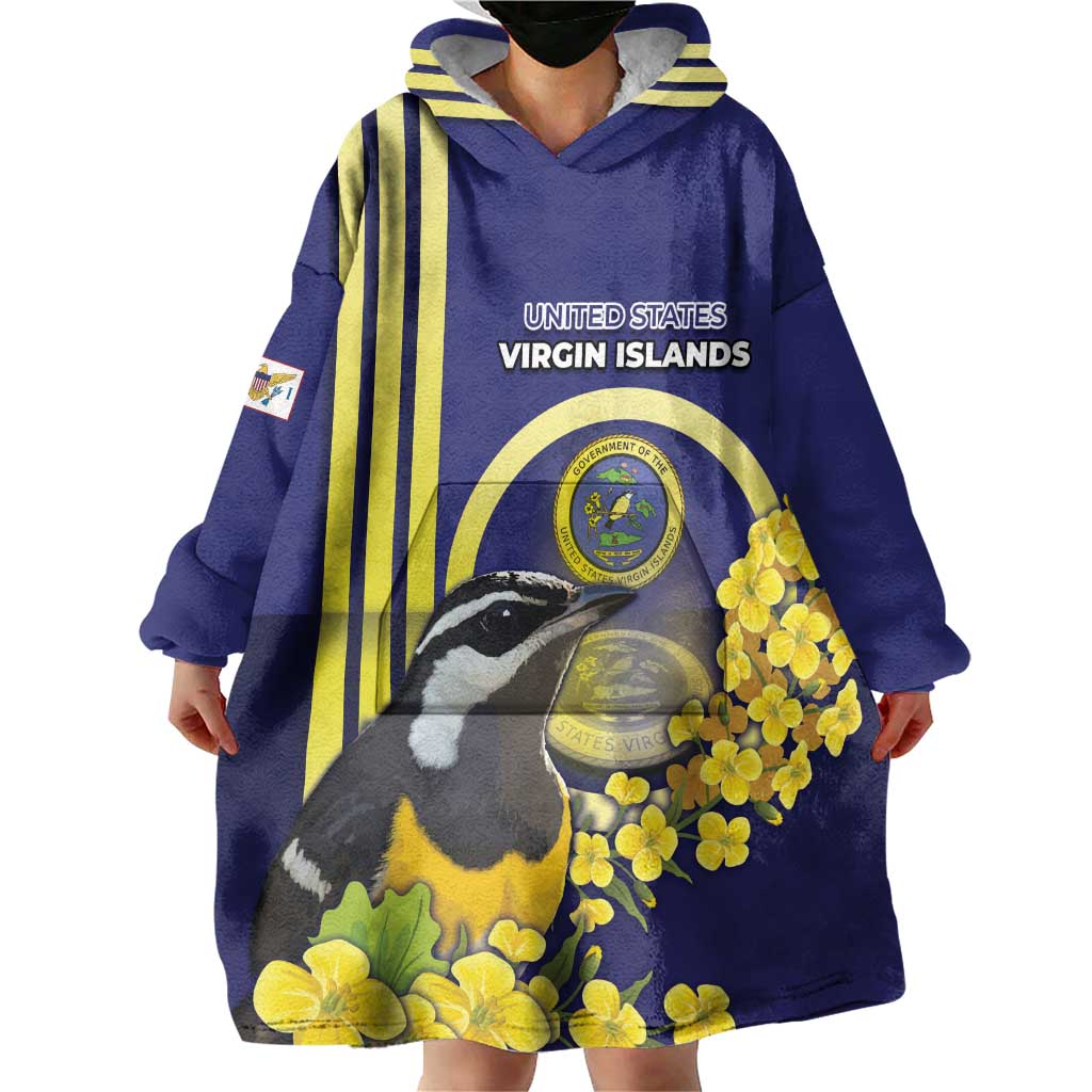 Personalized United States Virgin Islands Wearable Blanket Hoodie Bananaquit Bird With Yellow Sage Flowers - Wonder Print Shop