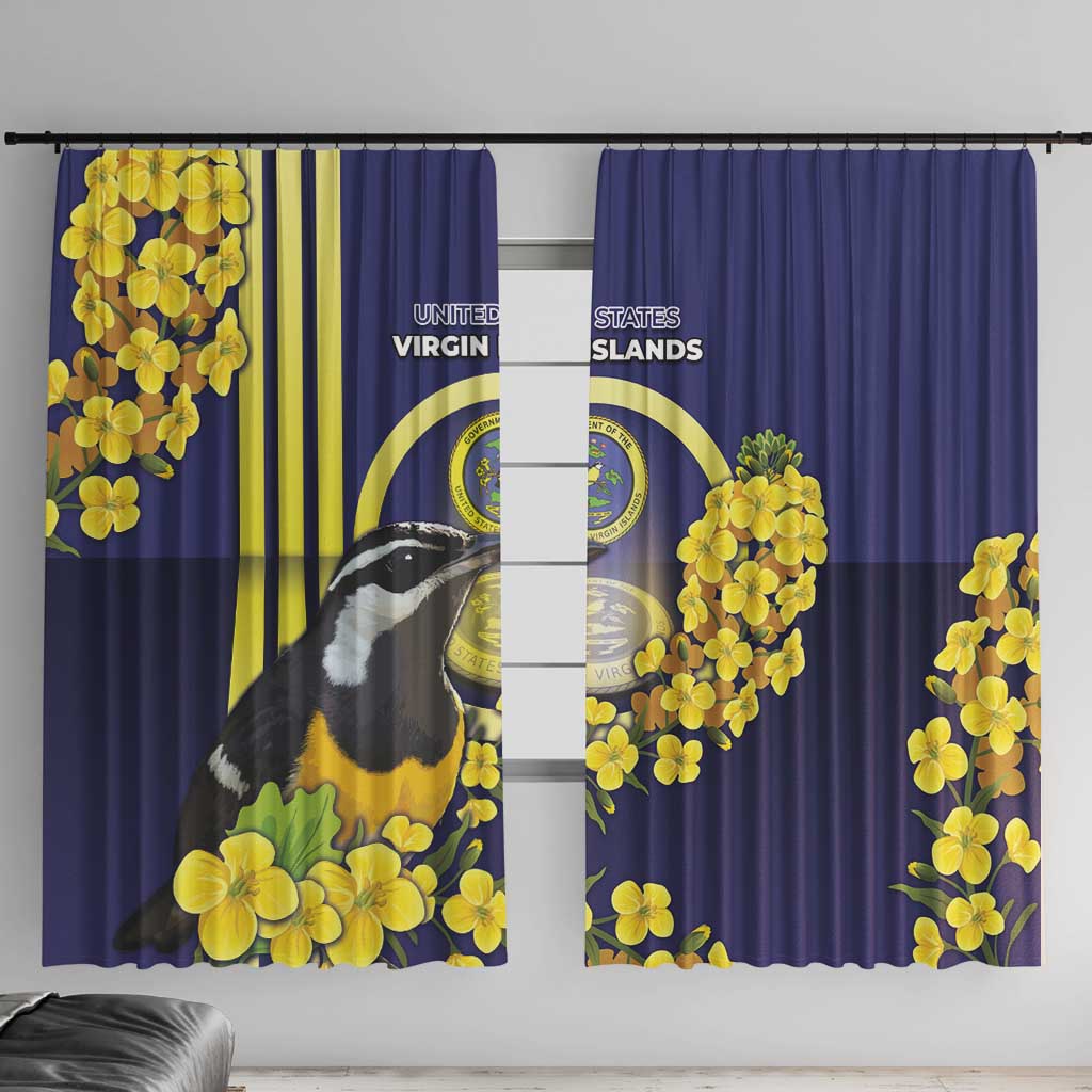 United States Virgin Islands Window Curtain Bananaquit Bird With Yellow Sage Flowers - Wonder Print Shop