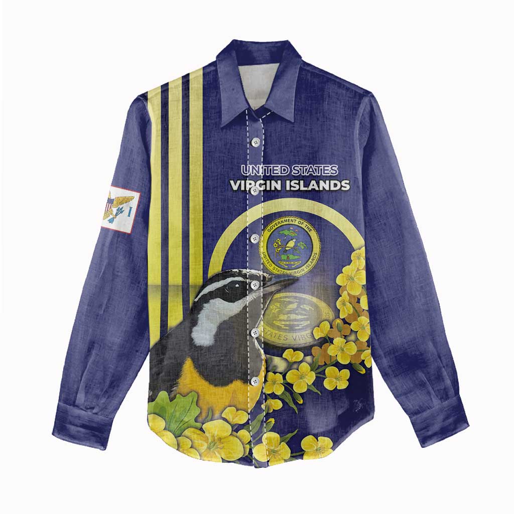 Personalized United States Virgin Islands Women Casual Shirt Bananaquit Bird With Yellow Sage Flowers - Wonder Print Shop