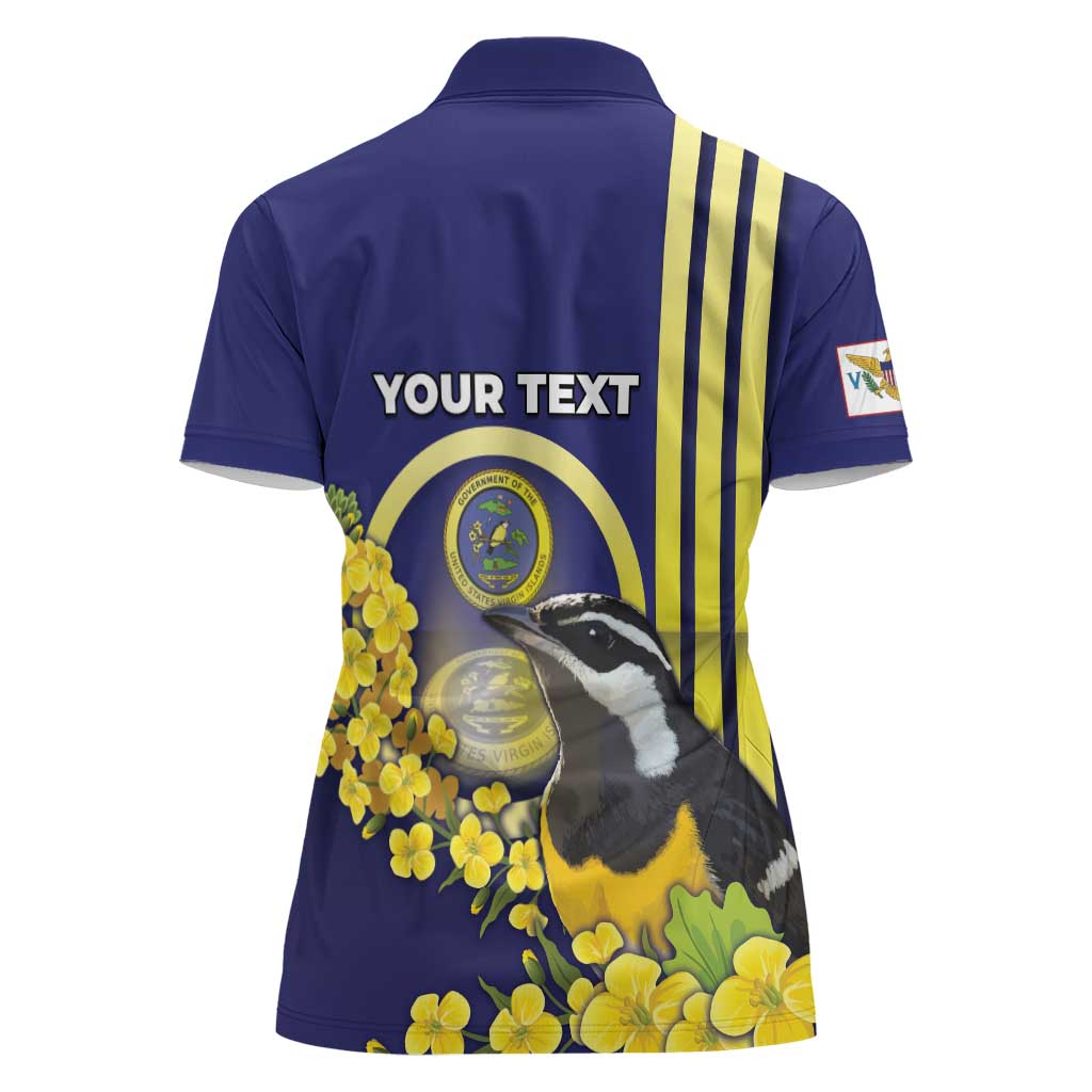 Personalized United States Virgin Islands Women Polo Shirt Bananaquit Bird With Yellow Sage Flowers - Wonder Print Shop