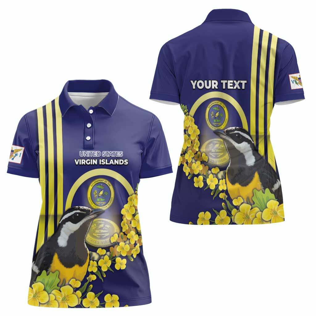 Personalized United States Virgin Islands Women Polo Shirt Bananaquit Bird With Yellow Sage Flowers - Wonder Print Shop