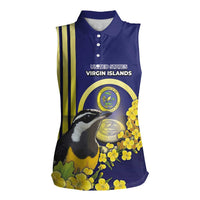 Personalized United States Virgin Islands Women Sleeveless Polo Shirt Bananaquit Bird With Yellow Sage Flowers - Wonder Print Shop