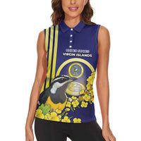 Personalized United States Virgin Islands Women Sleeveless Polo Shirt Bananaquit Bird With Yellow Sage Flowers - Wonder Print Shop