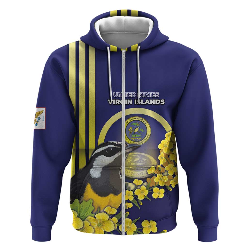 Personalized United States Virgin Islands Zip Hoodie Bananaquit Bird With Yellow Sage Flowers - Wonder Print Shop