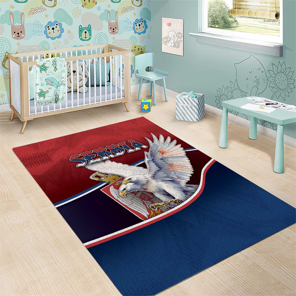 Serbia Area Rug White Double Headed Eagle With Coat Of Arms - Wonder Print Shop