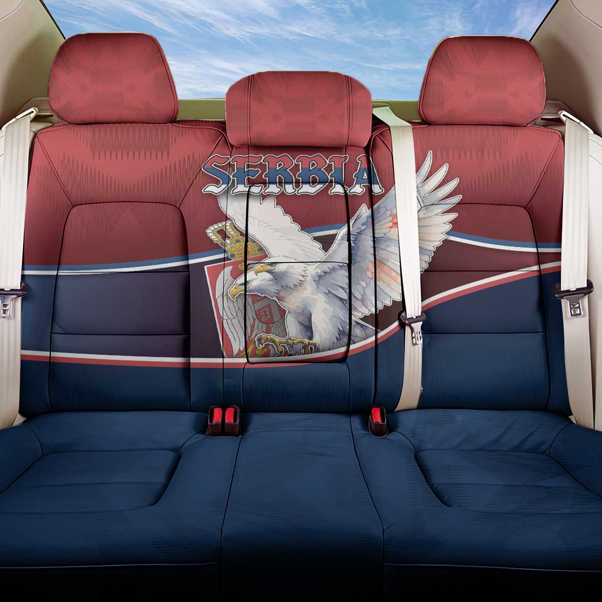 Serbia Back Car Seat Cover White Double Headed Eagle With Coat Of Arms - Wonder Print Shop