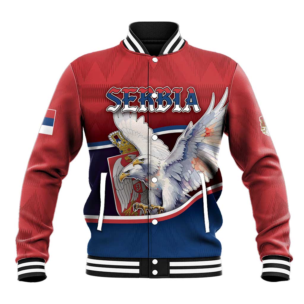 Personalized Serbia Baseball Jacket White Double Headed Eagle With Coat Of Arms - Wonder Print Shop