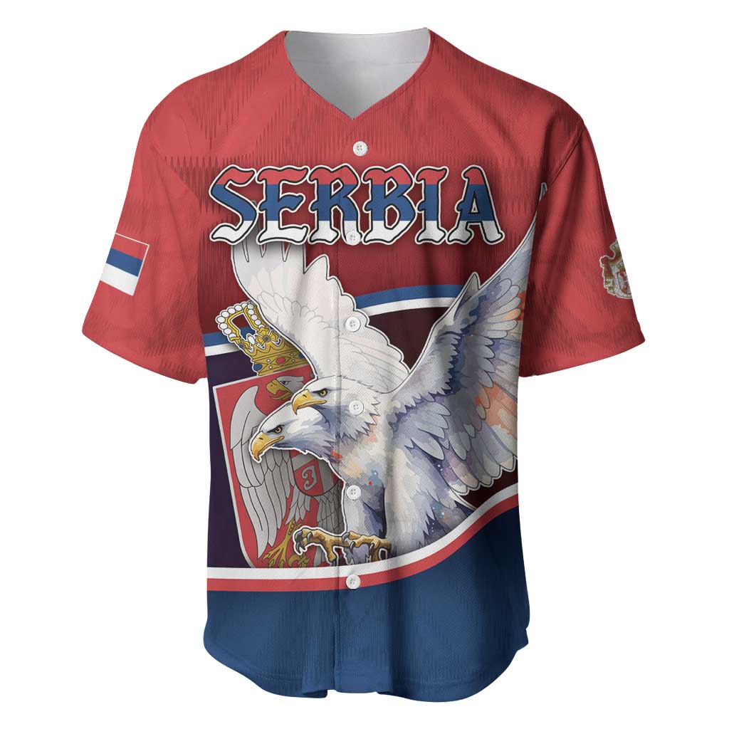 Personalized Serbia Baseball Jersey White Double Headed Eagle With Coat Of Arms - Wonder Print Shop