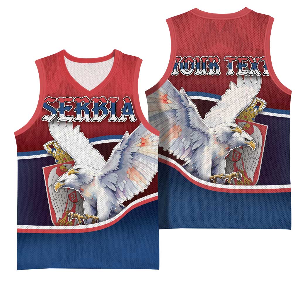 Personalized Serbia Basketball Jersey White Double Headed Eagle With Coat Of Arms - Wonder Print Shop