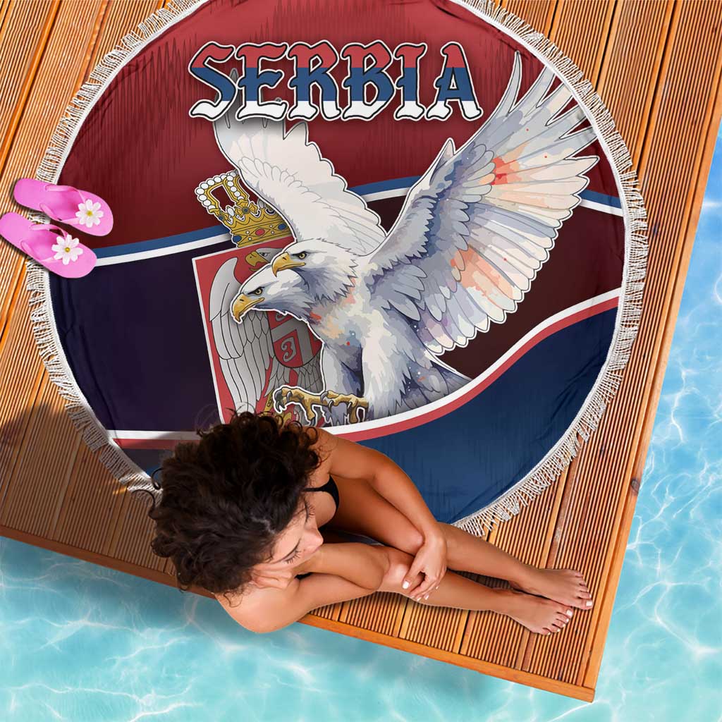 Serbia Beach Blanket White Double Headed Eagle With Coat Of Arms - Wonder Print Shop