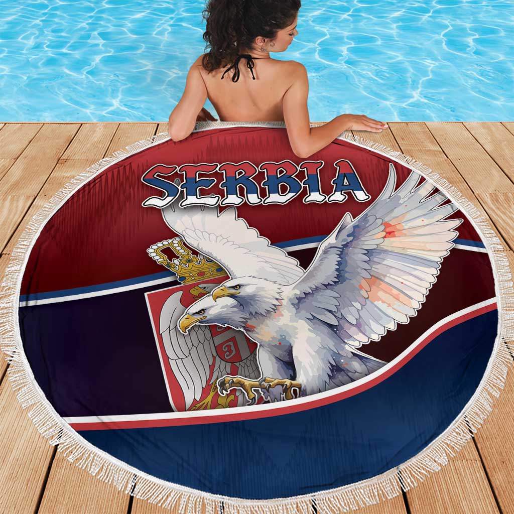 Serbia Beach Blanket White Double Headed Eagle With Coat Of Arms - Wonder Print Shop