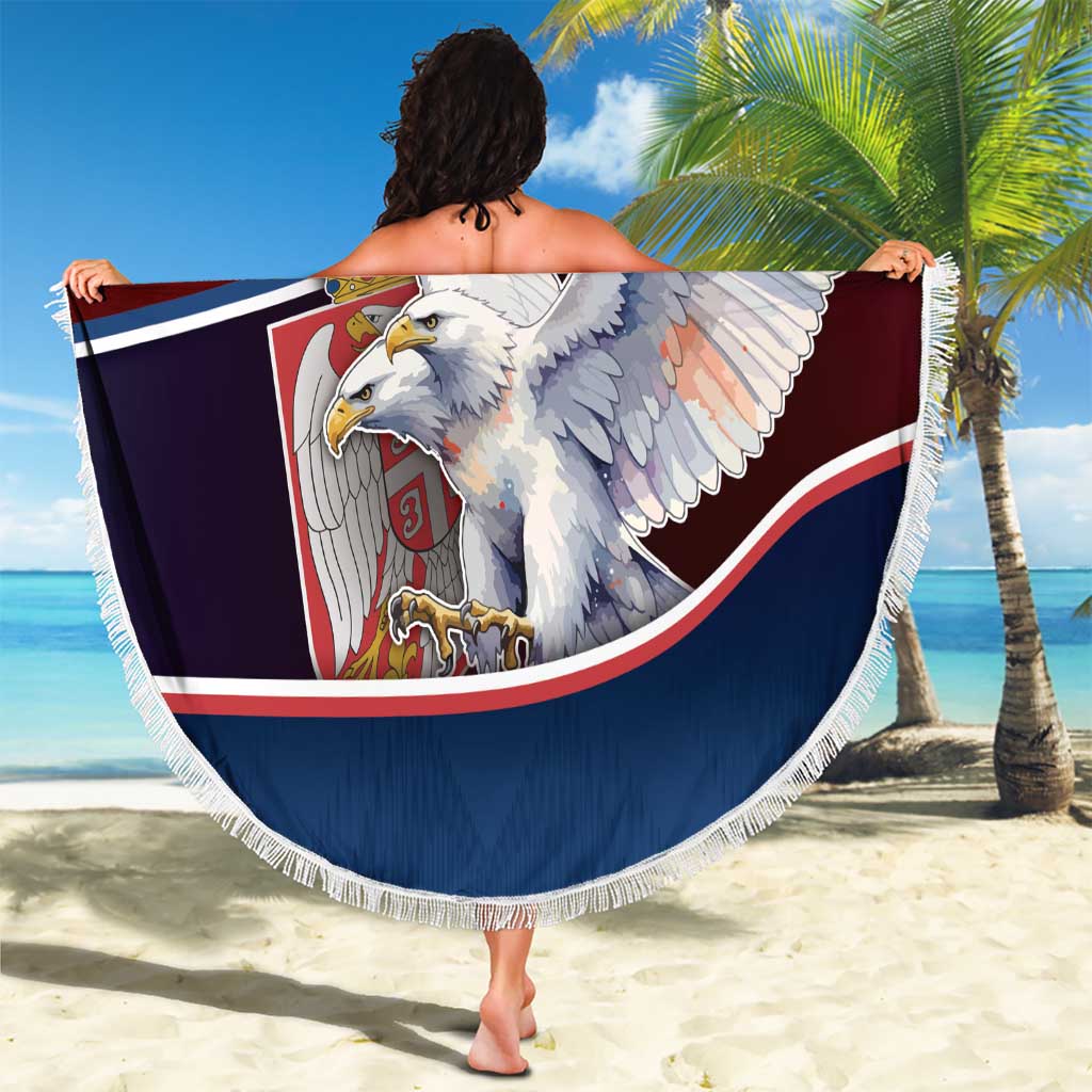 Serbia Beach Blanket White Double Headed Eagle With Coat Of Arms - Wonder Print Shop