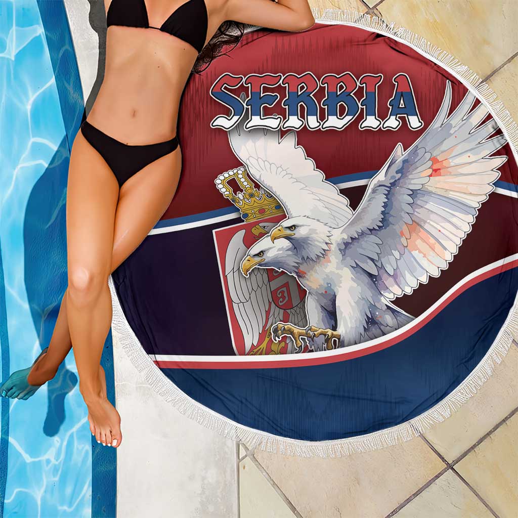 Serbia Beach Blanket White Double Headed Eagle With Coat Of Arms - Wonder Print Shop