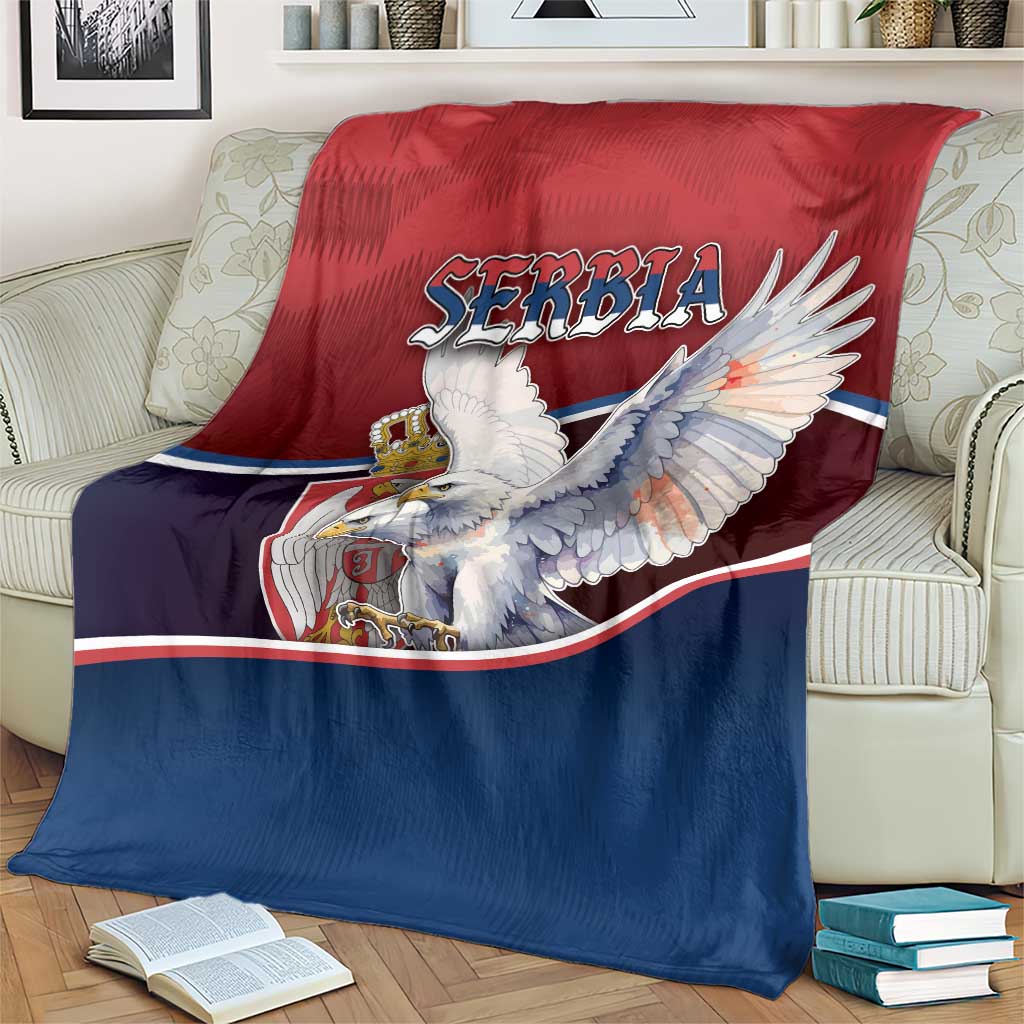Serbia Blanket White Double Headed Eagle With Coat Of Arms - Wonder Print Shop