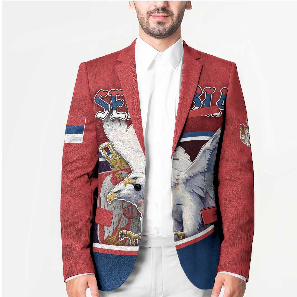Personalized Serbia Blazer White Double Headed Eagle With Coat Of Arms - Wonder Print Shop