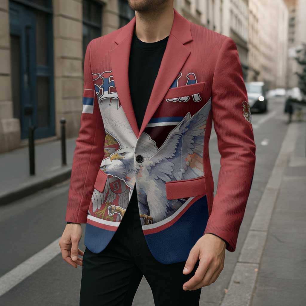 Personalized Serbia Blazer White Double Headed Eagle With Coat Of Arms - Wonder Print Shop