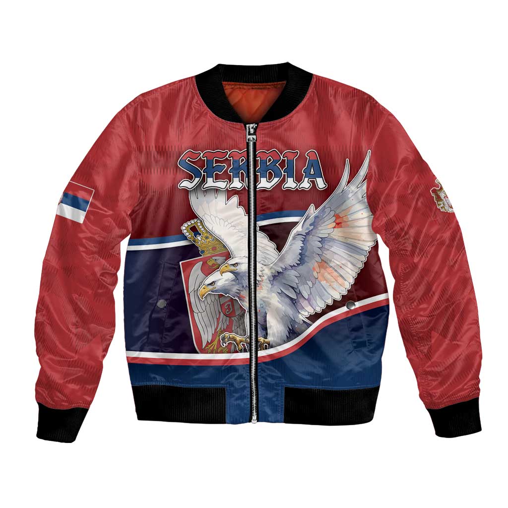 Personalized Serbia Bomber Jacket White Double Headed Eagle With Coat Of Arms - Wonder Print Shop