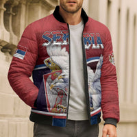 Personalized Serbia Bomber Puffer Jacket White Double Headed Eagle With Coat Of Arms - Wonder Print Shop