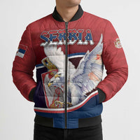 Personalized Serbia Bomber Puffer Jacket White Double Headed Eagle With Coat Of Arms - Wonder Print Shop